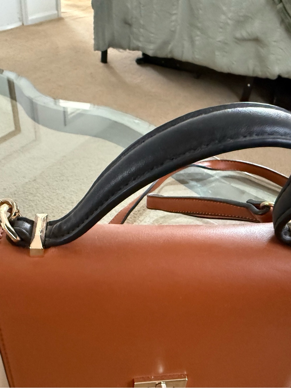 Beige & Cognac Structured Mini Bag - Picture 3 of 7